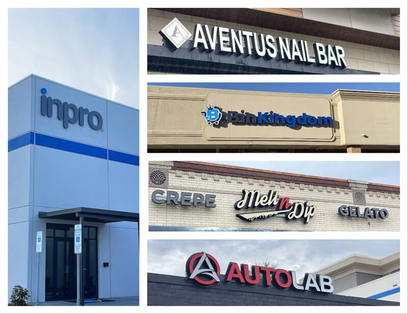 A collage of installed channel letters for different companies.